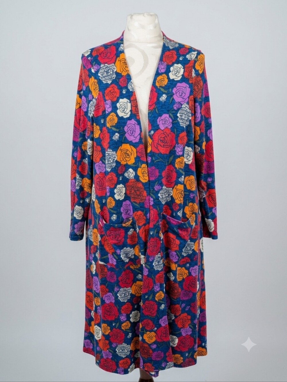 Lularoe Floral Long Sleeve Cardigan Duster - Multicolor, Size Large